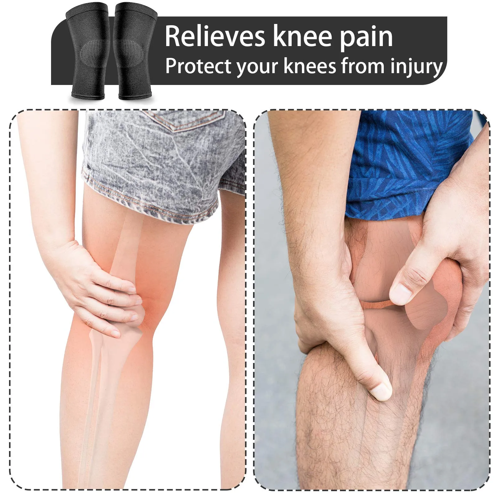 2 Pair Knee Brace Compression Sleeves Knee Support Brace for Meniscus Tear, Lightweight Knee Sleeve for Arthritis Pain Relief, Knee Support for Men and Women for Running, Weight Lifting (Black, Beige) Black, Beige