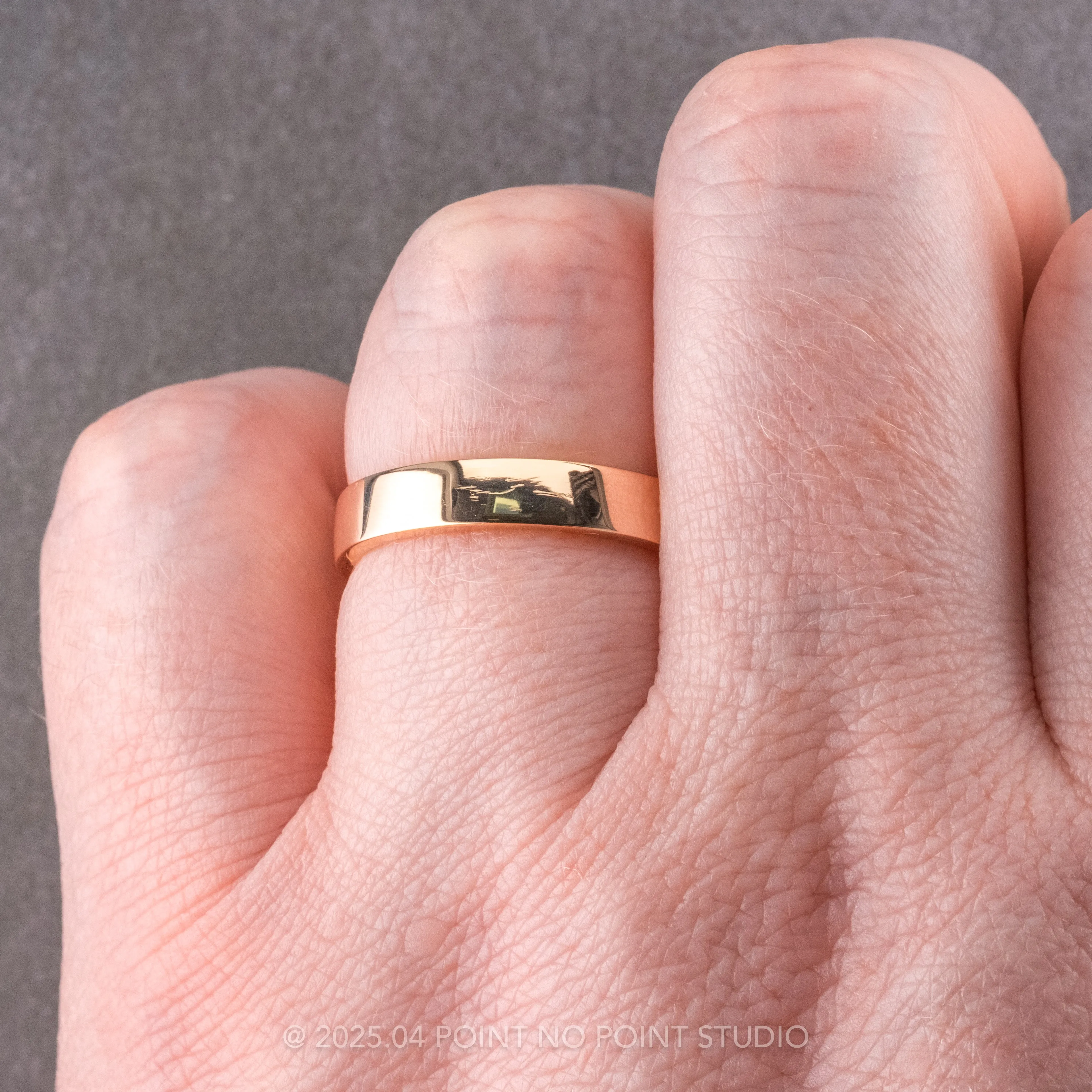 4mm Comfort Fit 14k Peach Gold Mens Wedding Ring, Polished
