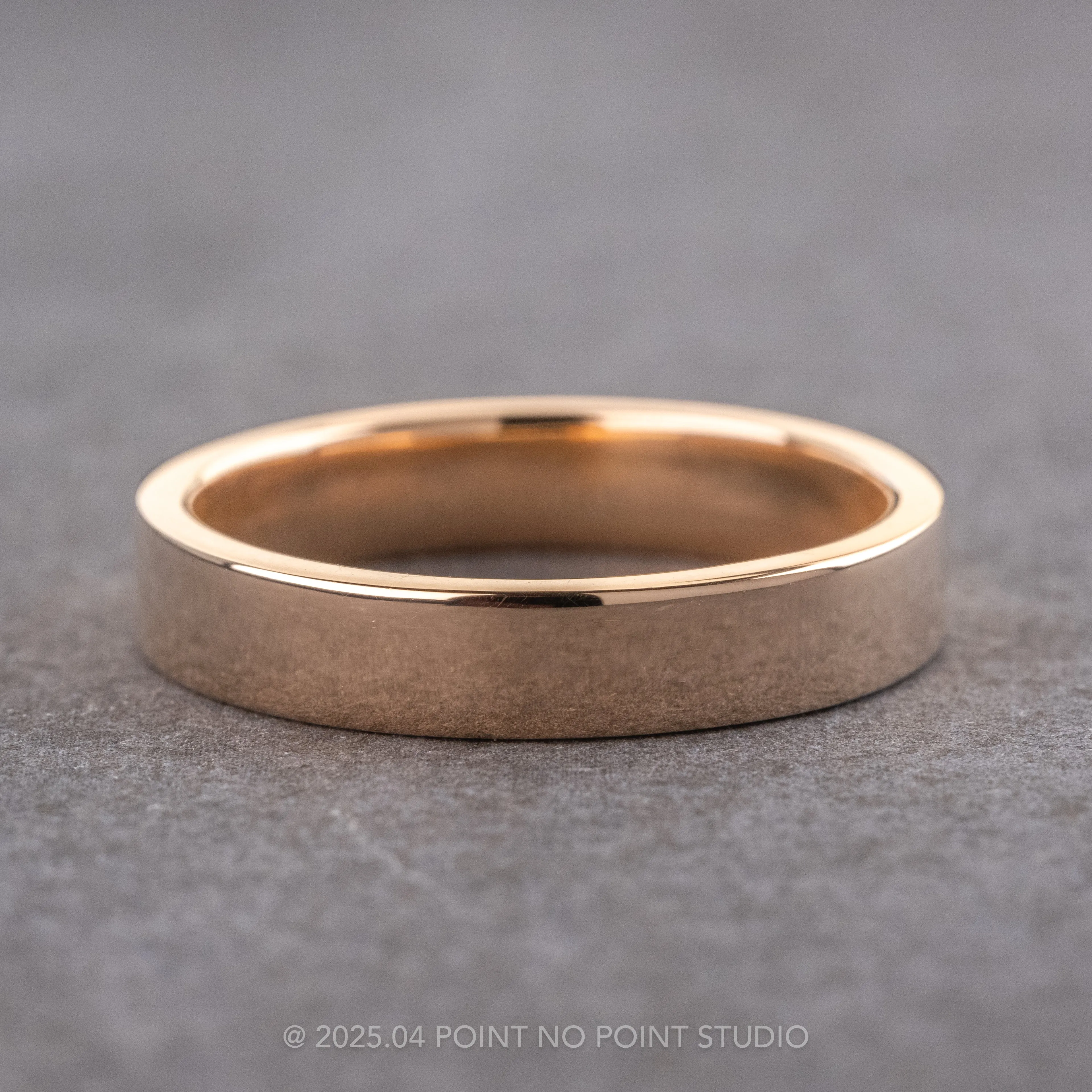 4mm Comfort Fit 14k Peach Gold Mens Wedding Ring, Polished