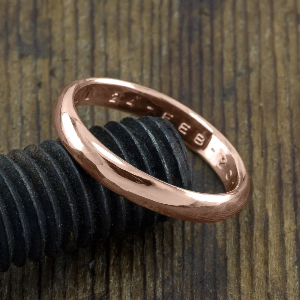 4mm Comfort Fit 14k Rose Gold Mens Wedding Band, Half Round Polished