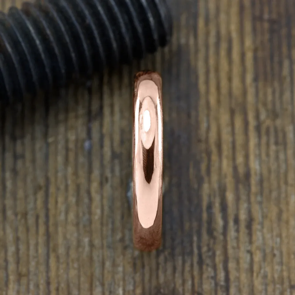 4mm Comfort Fit 14k Rose Gold Mens Wedding Band, Half Round Polished