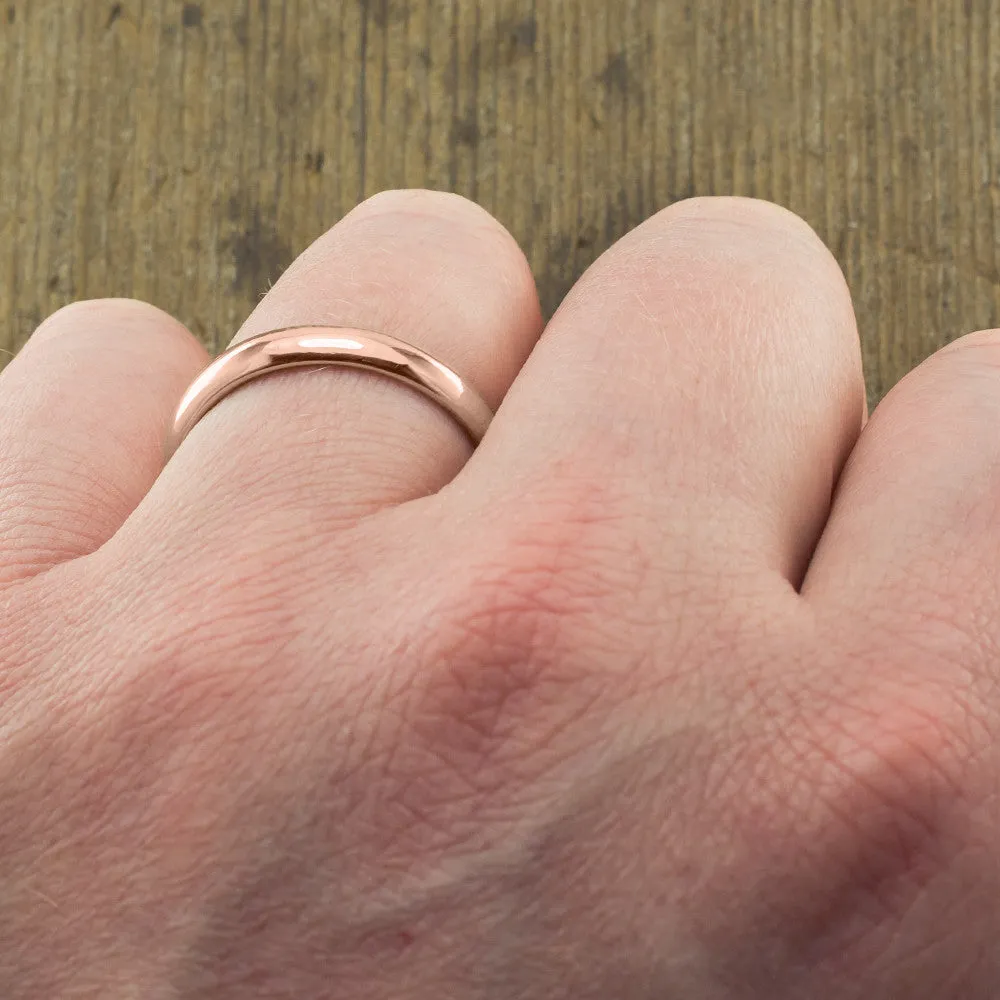 4mm Comfort Fit 14k Rose Gold Mens Wedding Band, Half Round Polished