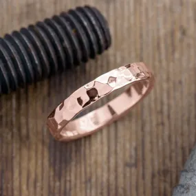 4mm Comfort Fit 14k Rose Gold Mens Wedding Band, Hammered Polished