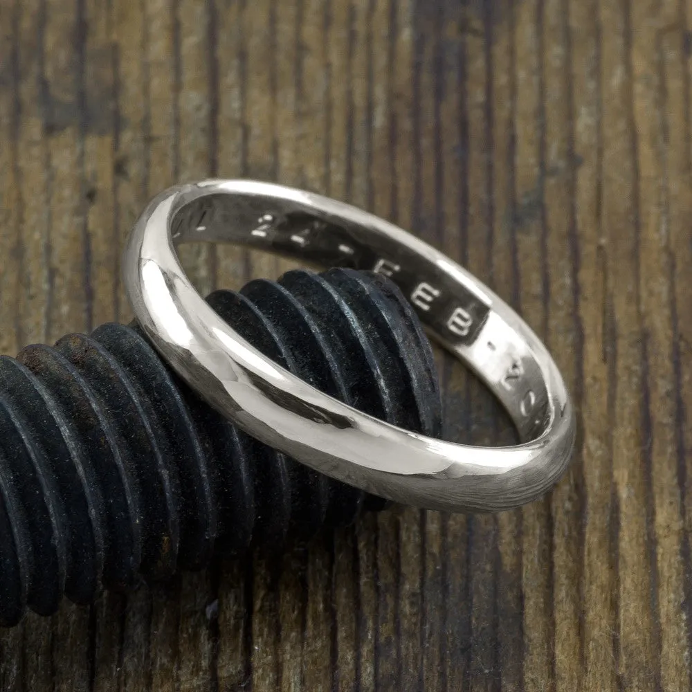 4mm Comfort Fit 14k White Gold Mens Wedding Band, Half Round Polished