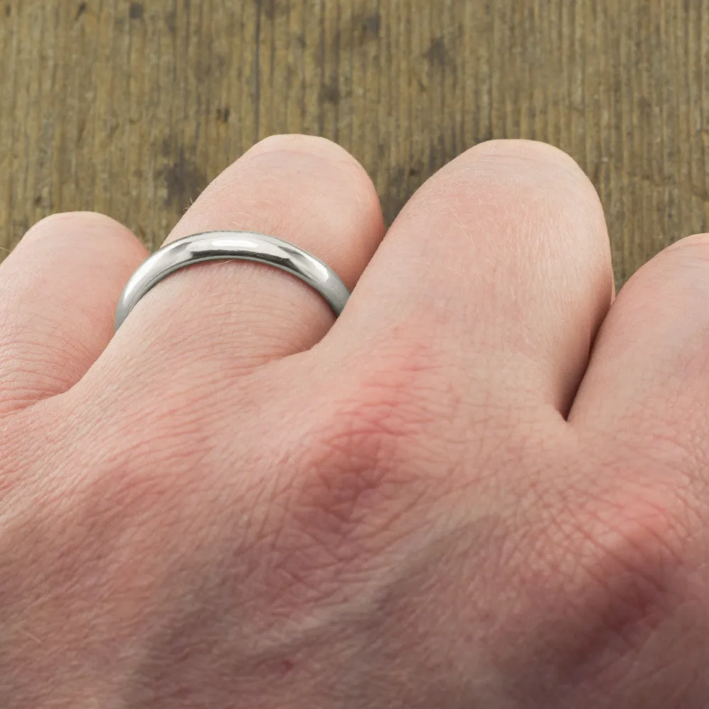 4mm Comfort Fit 14k White Gold Mens Wedding Band, Half Round Polished