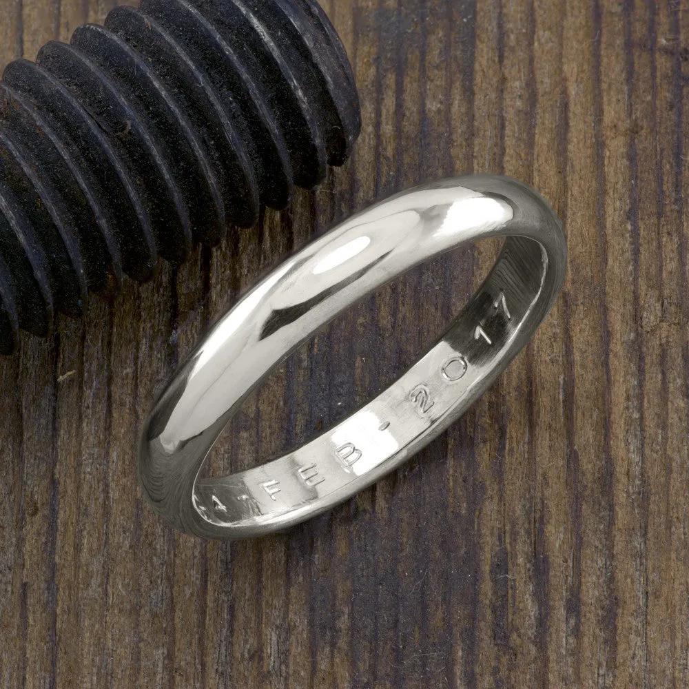 4mm Comfort Fit 14k White Gold Mens Wedding Band, Half Round Polished