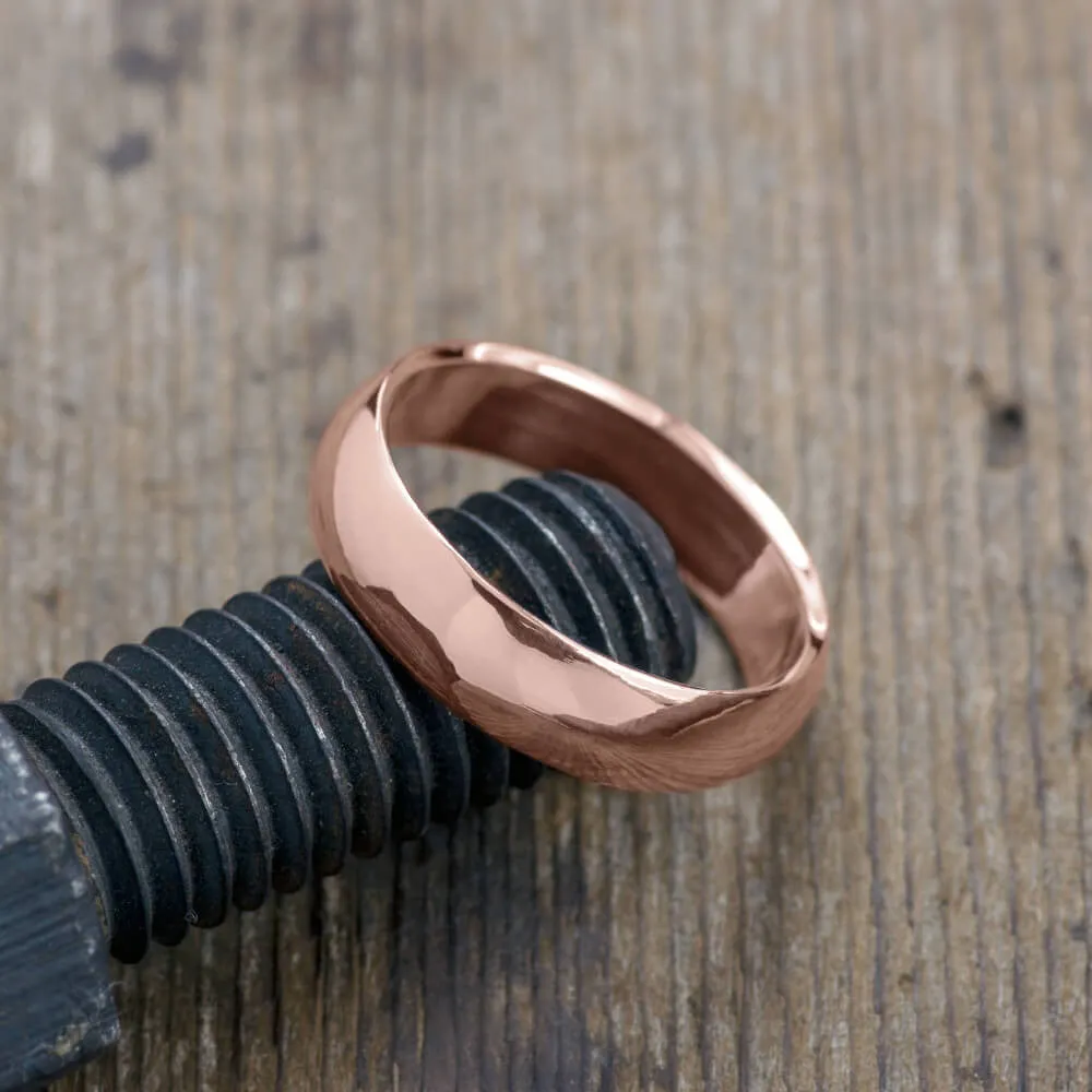 6mm 14k Rose Gold Comfort Fit Mens Wedding Band, Half Round Polished