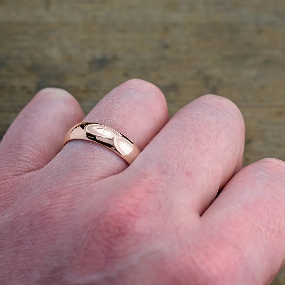 6mm 14k Rose Gold Comfort Fit Mens Wedding Band, Half Round Polished