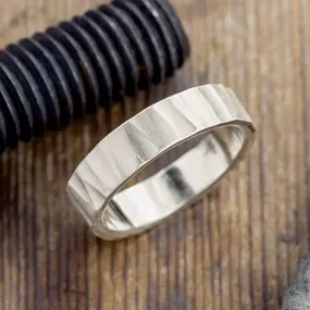 6mm Comfort Fit,14k White Gold Mens Wedding Band Wood Grain, Matte