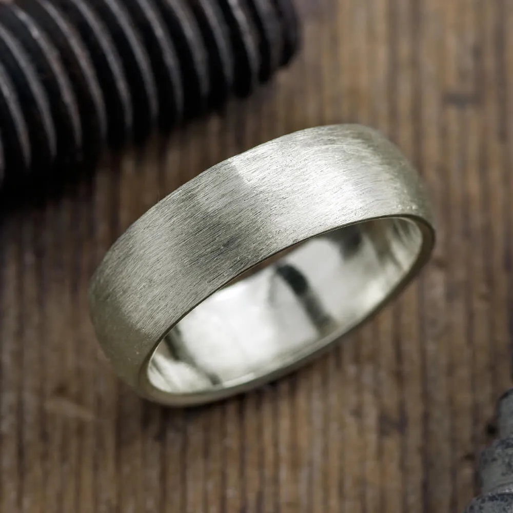 8mm 14k White Gold Comfort Fit Mens Wedding Band, Half Round Matte Finish