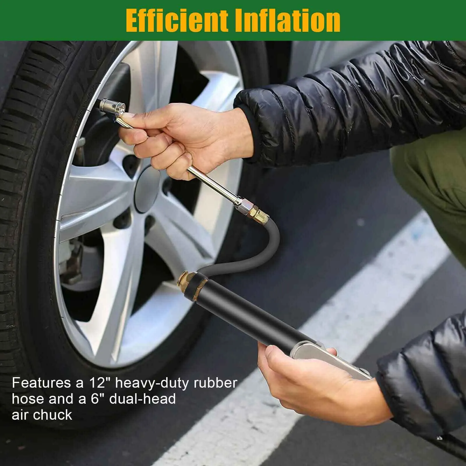 Air Tire Inflator With Pressure Gauge 120 PSI 6 Inch Dual Head