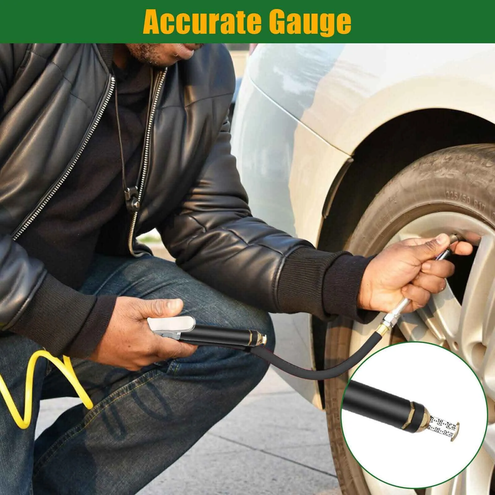 Air Tire Inflator With Pressure Gauge 120 PSI 6 Inch Dual Head