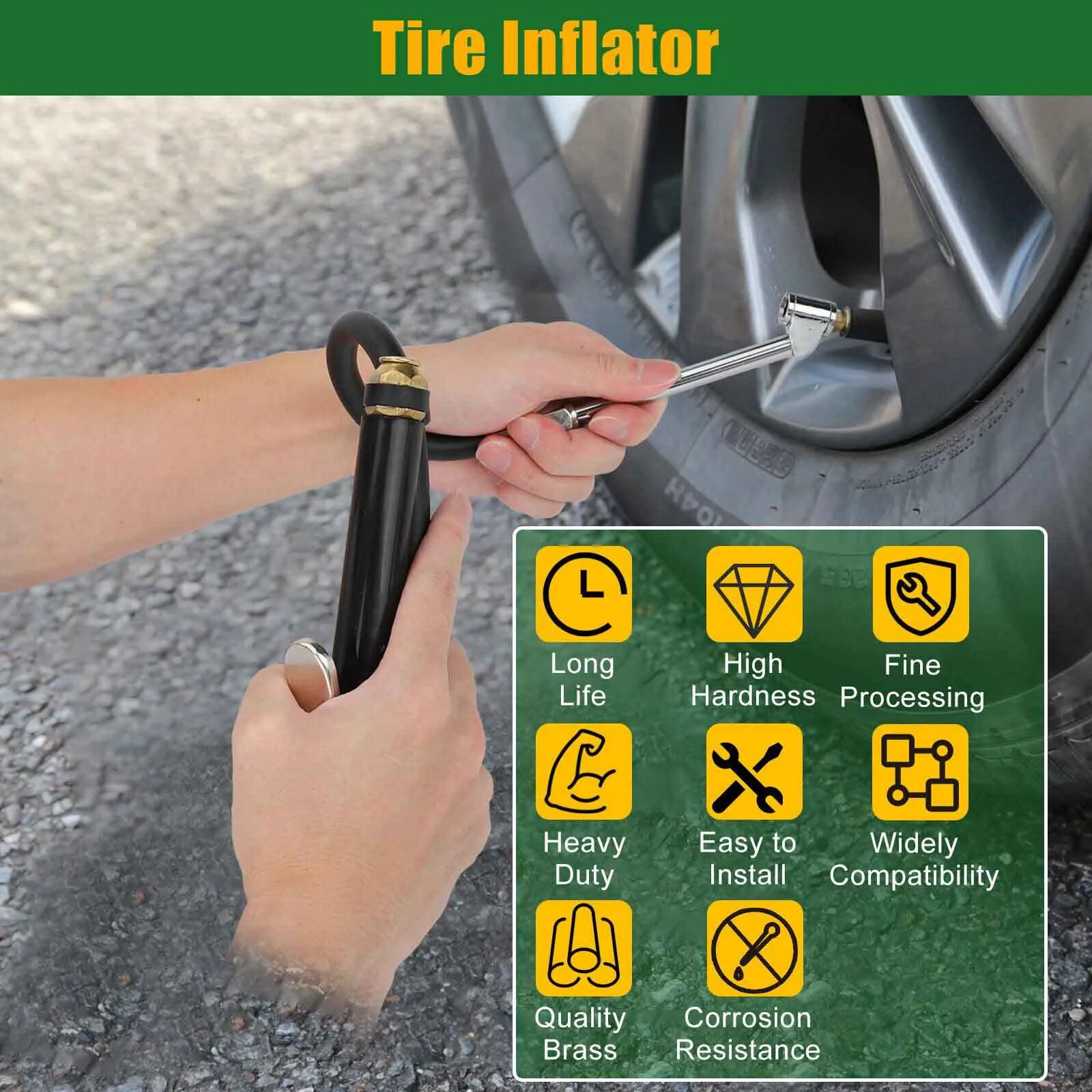 Air Tire Inflator With Pressure Gauge 120 PSI 6 Inch Dual Head