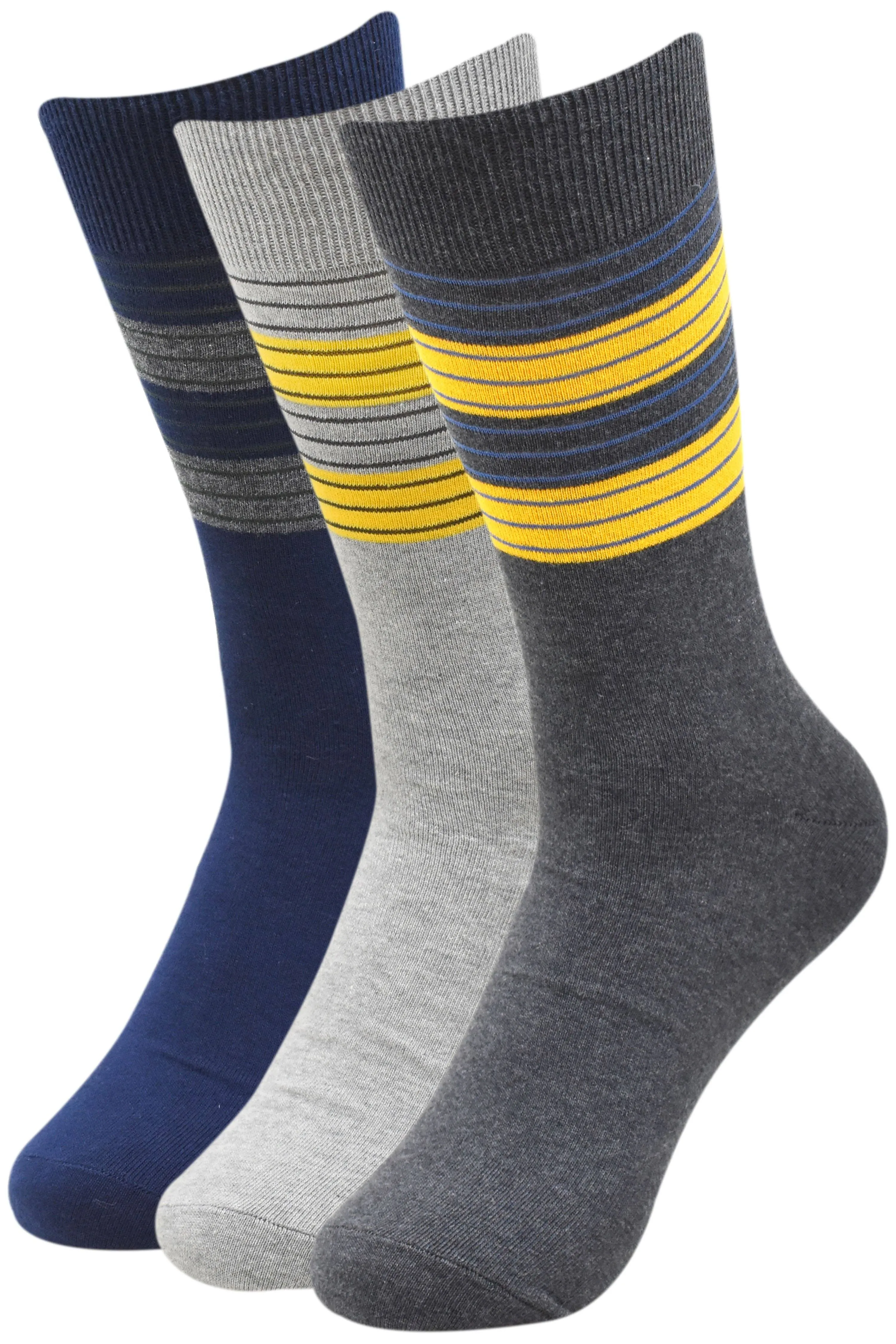 Balenzia Men's Striped Cotton Crew Socks-3 Pair/1U Pack
