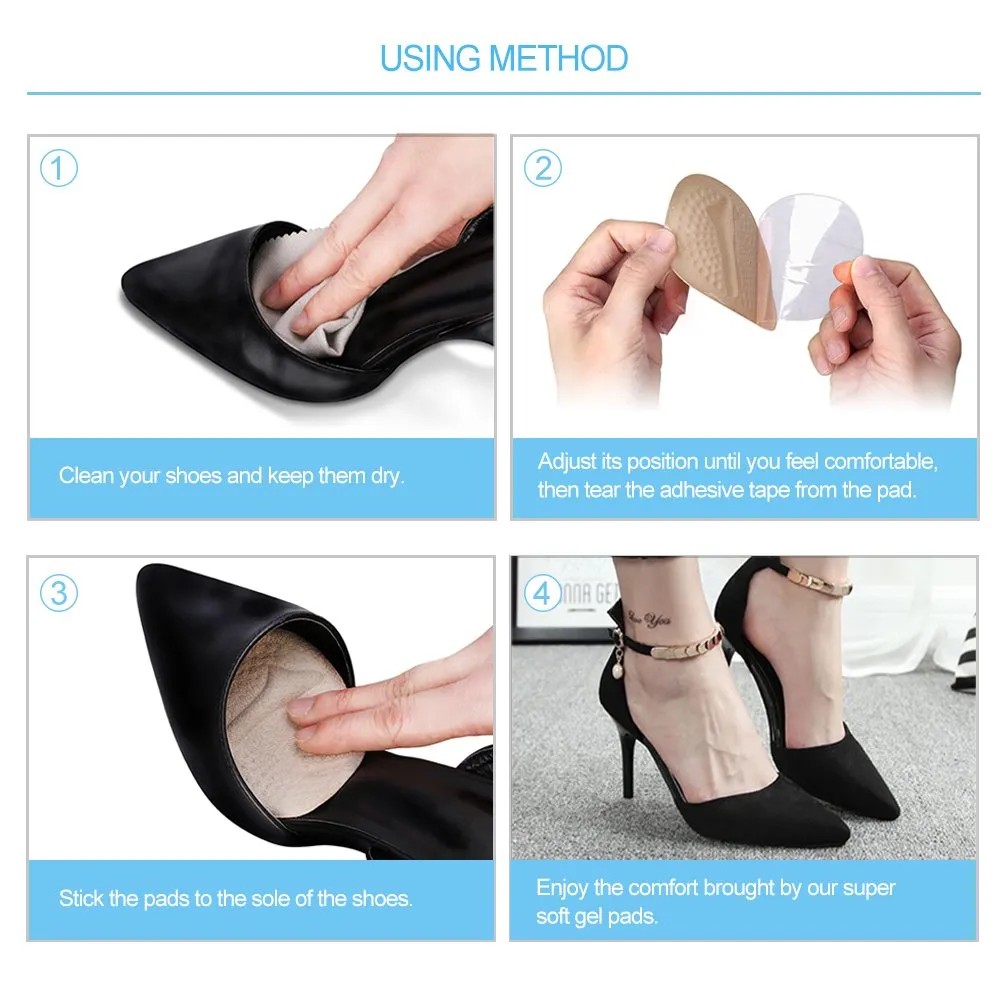 Ball of Foot Cushions, 2 Pairs Anti-Slip Shoe Pads Inserts Gel Forefoot Insoles for Women High Heels, Shock-Absorbing Invisible Bow Pad, Relieve Pressure and Pains