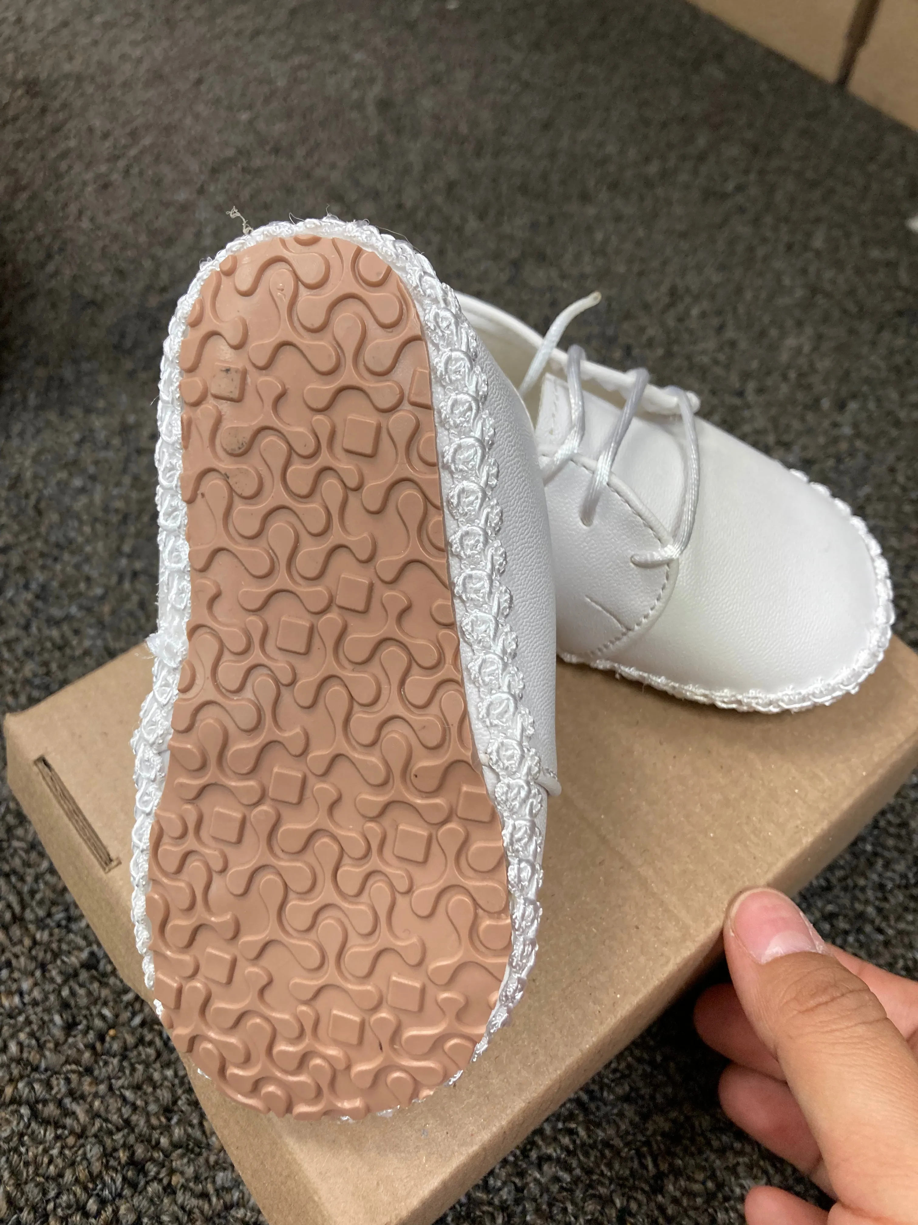 Boy White solid baptism shoe with lace
