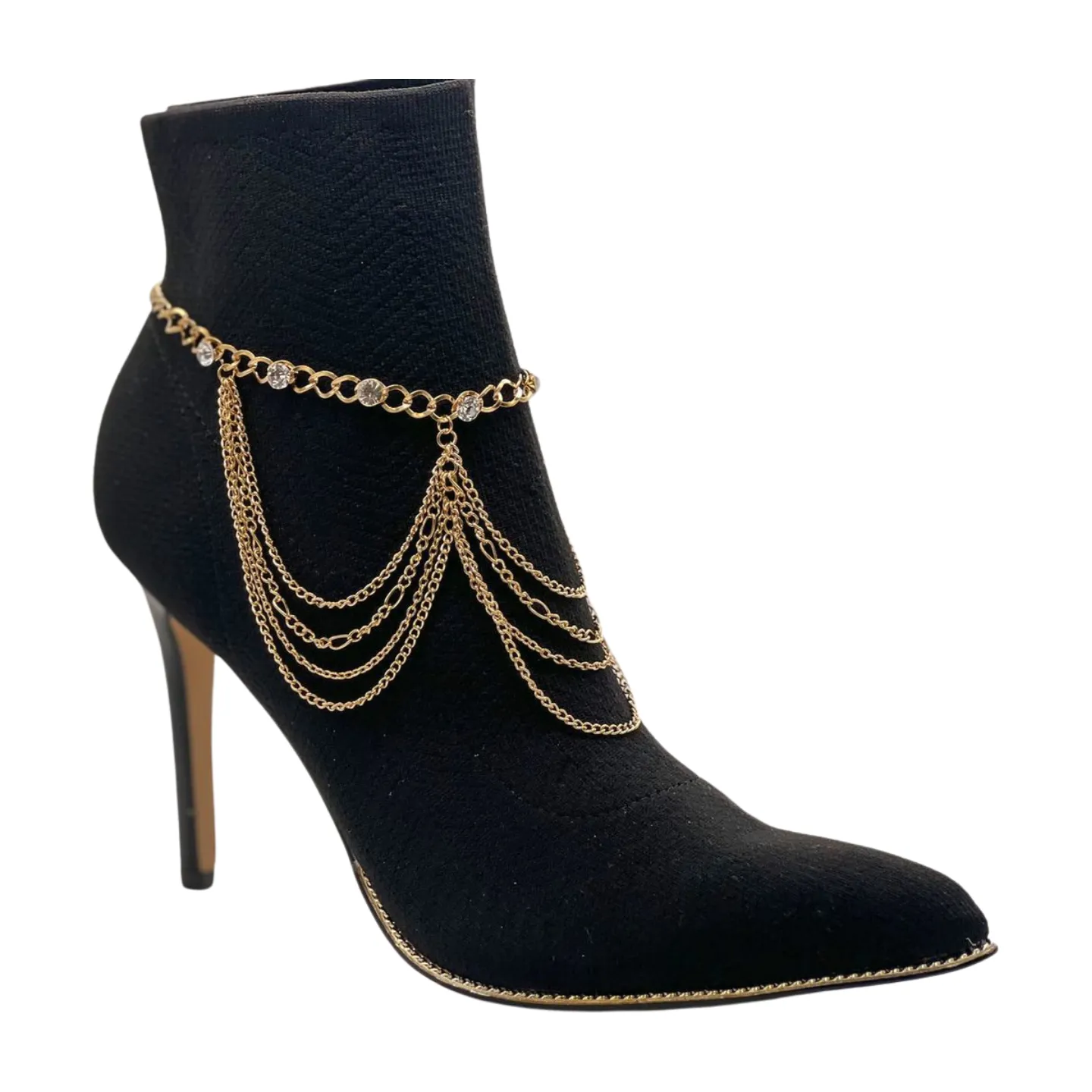 Gold Metal Boot Chain Bracelet Shoe Anklet Bling Wave Charm One Size