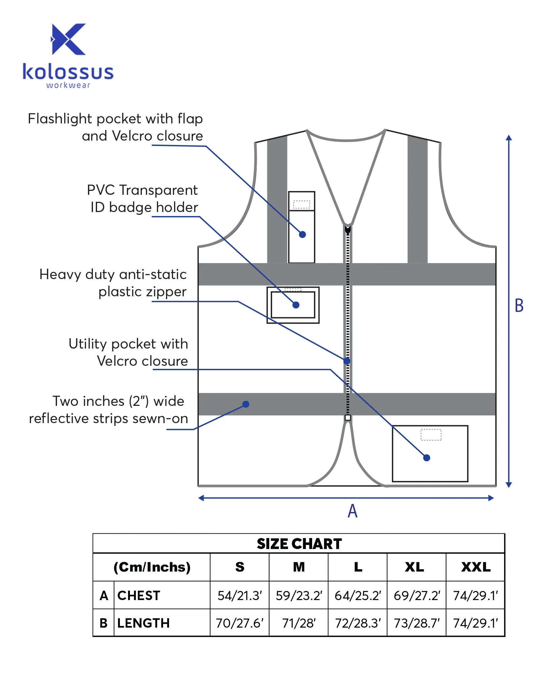 Kolossus Premium Hi-Vis Safety Vest | Frontal Pockets | Cool Dry Mesh Back | ANSI Class 2