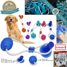 Pet Cats Dogs Interactive Suction Cup, Push Ball Toys, Elastic Ropes, Pet Tooth Cleaning, Chewing, Playing, IQ, Treat, Puppy Toys