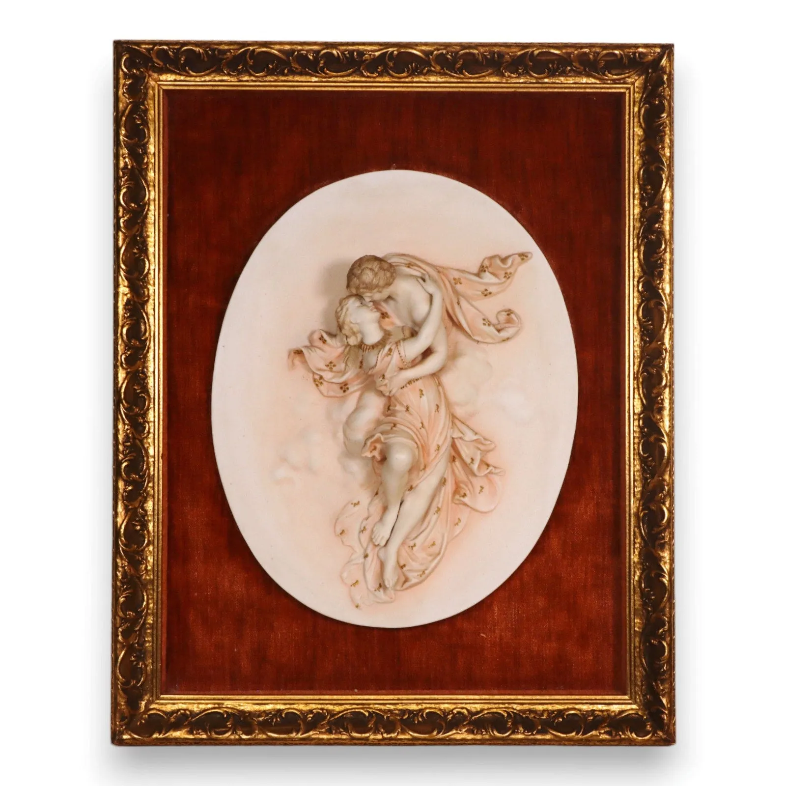 Roman Lovers 3D Relief Bisque on Velvet Gilt Framed Italy 20x16 Vintage 1970's