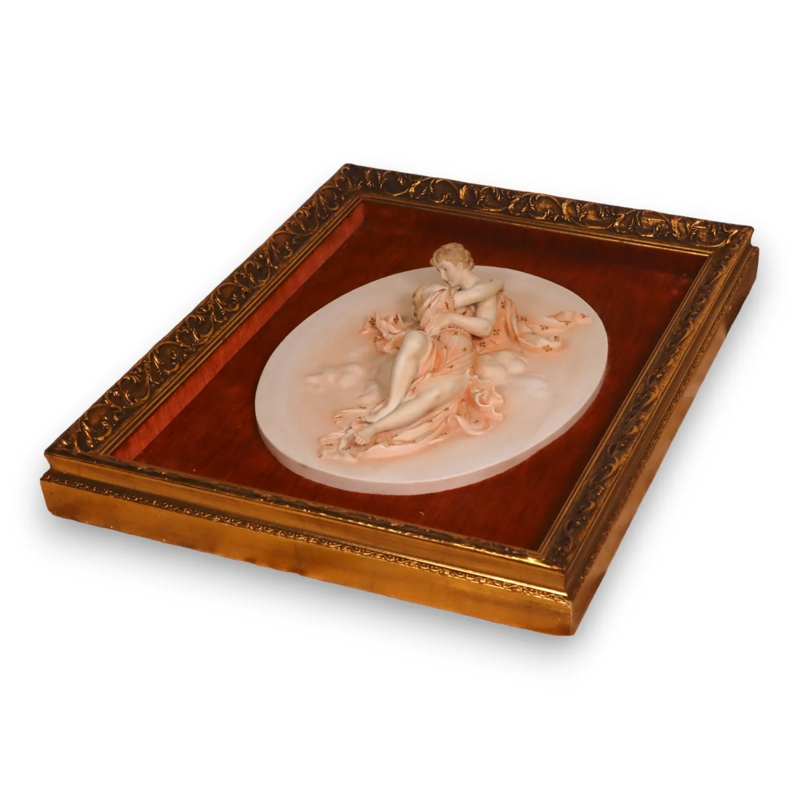 Roman Lovers 3D Relief Bisque on Velvet Gilt Framed Italy 20x16 Vintage 1970's