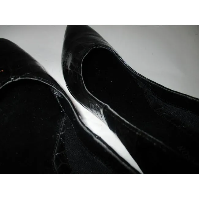 Ros Hommerson Brown Croc Patent Narrow Almond Toe Tip Pumps Size Us
