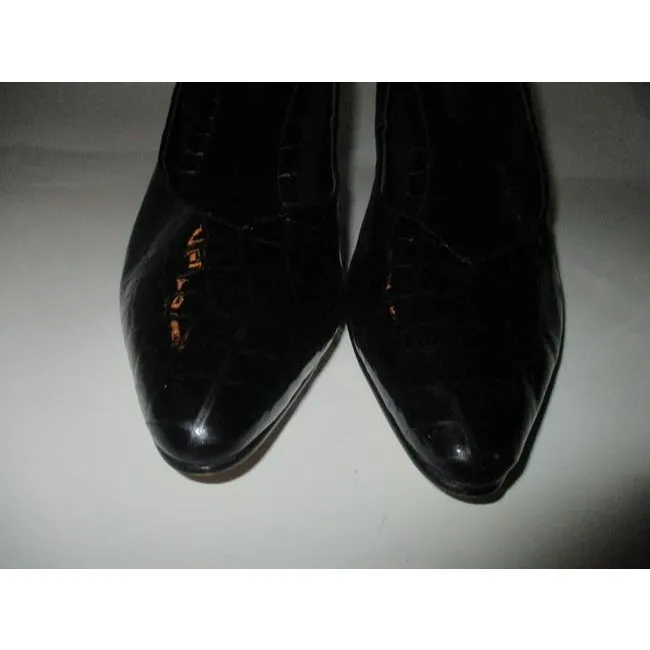 Ros Hommerson Brown Croc Patent Narrow Almond Toe Tip Pumps Size Us