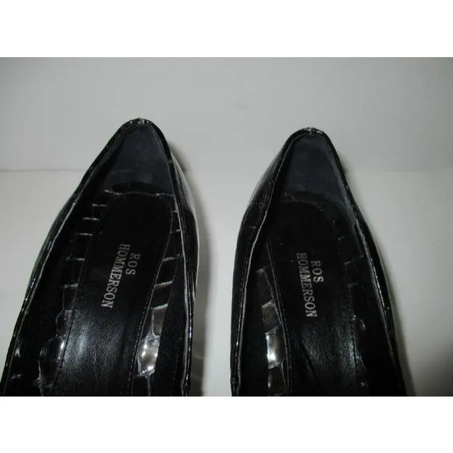 Ros Hommerson Brown Croc Patent Narrow Almond Toe Tip Pumps Size Us