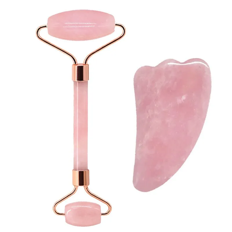 Rose Quartz Gouache Scraper Face Massage Roller Gua Sha Scraper