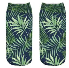 SF1035 Navy Blue Green Tropical Leaves Socks