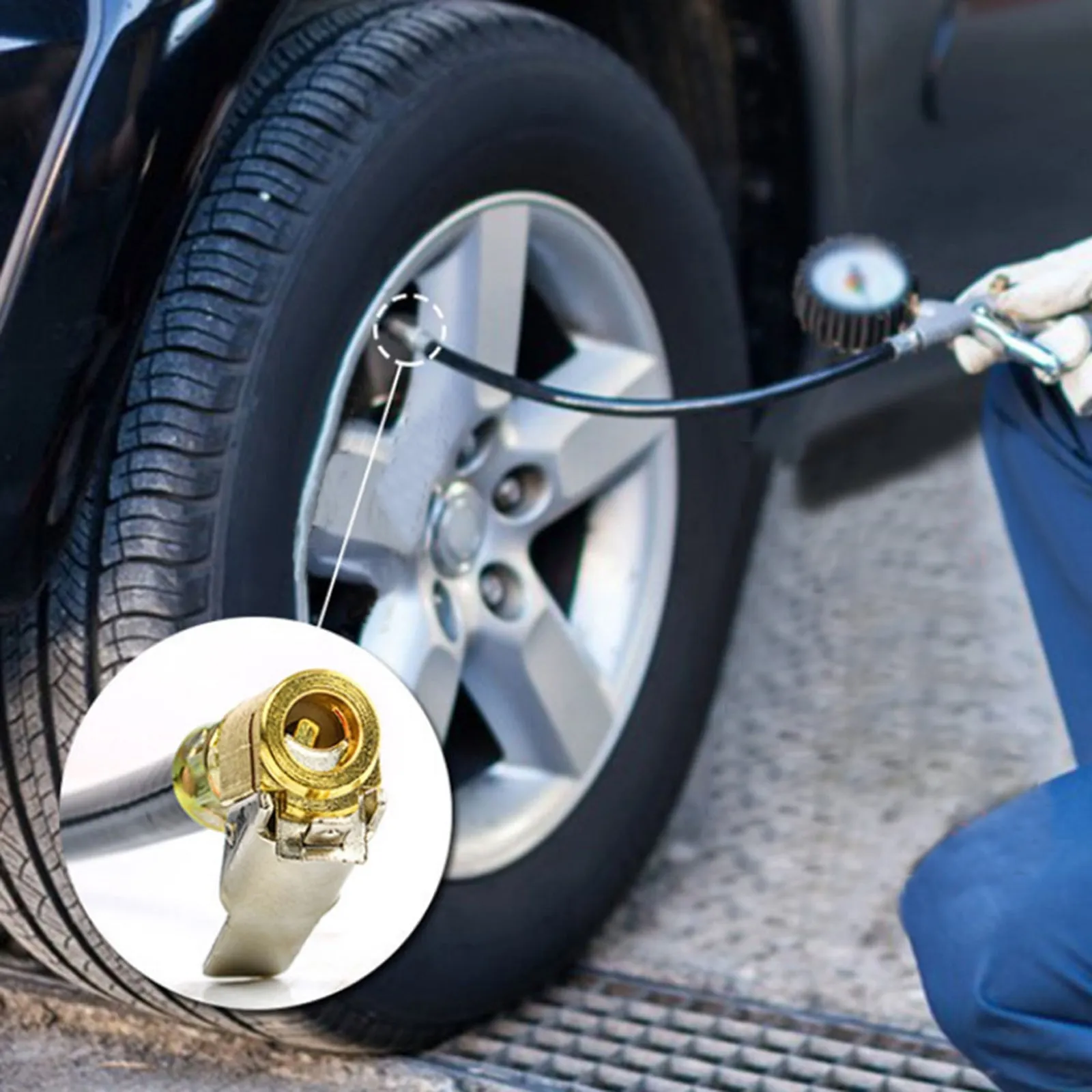 Tire Inflator Pointer Tire Pressure Gauge 220bar Self Locking