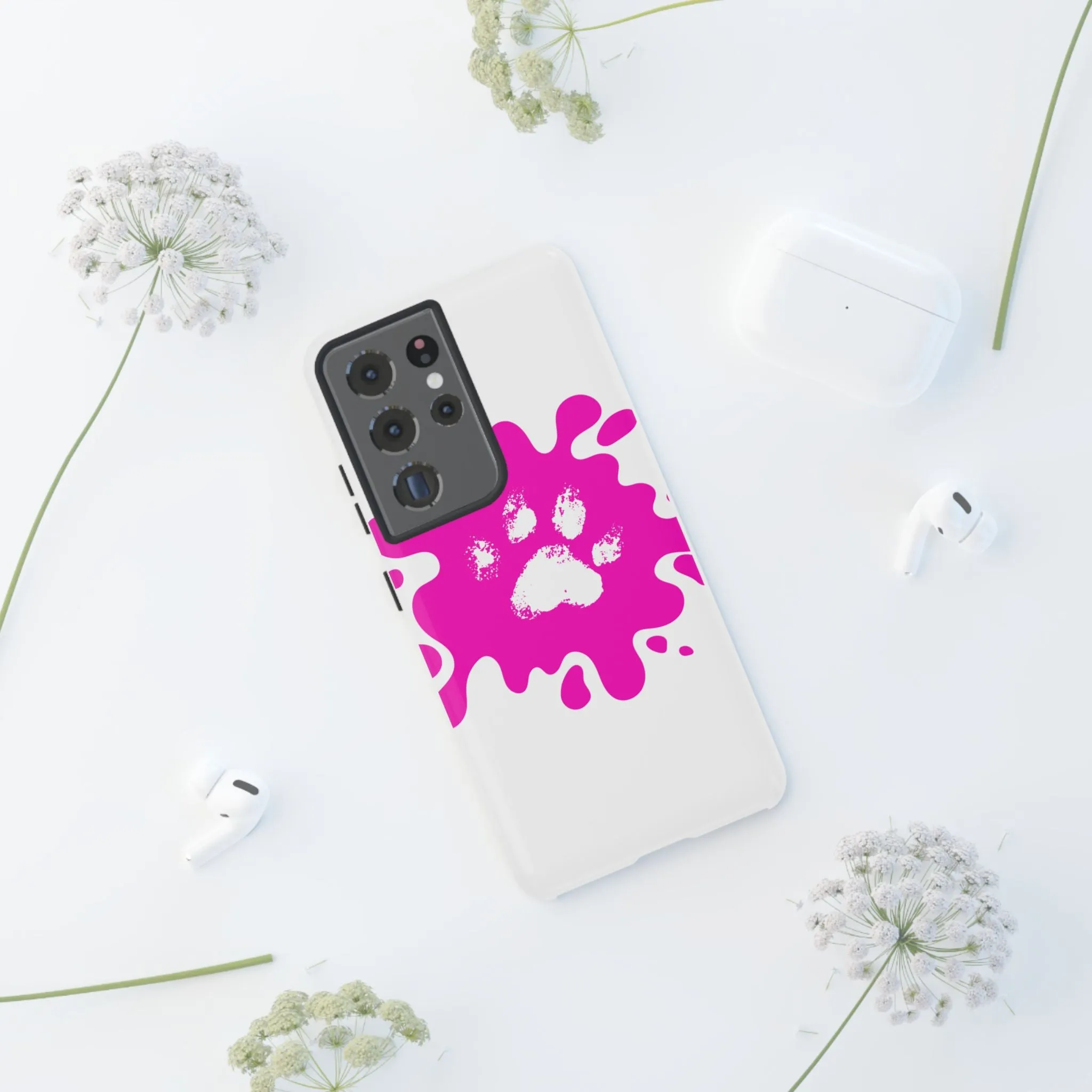 Tough Cases - Pink Paw Print Phone Case for Pet Lovers