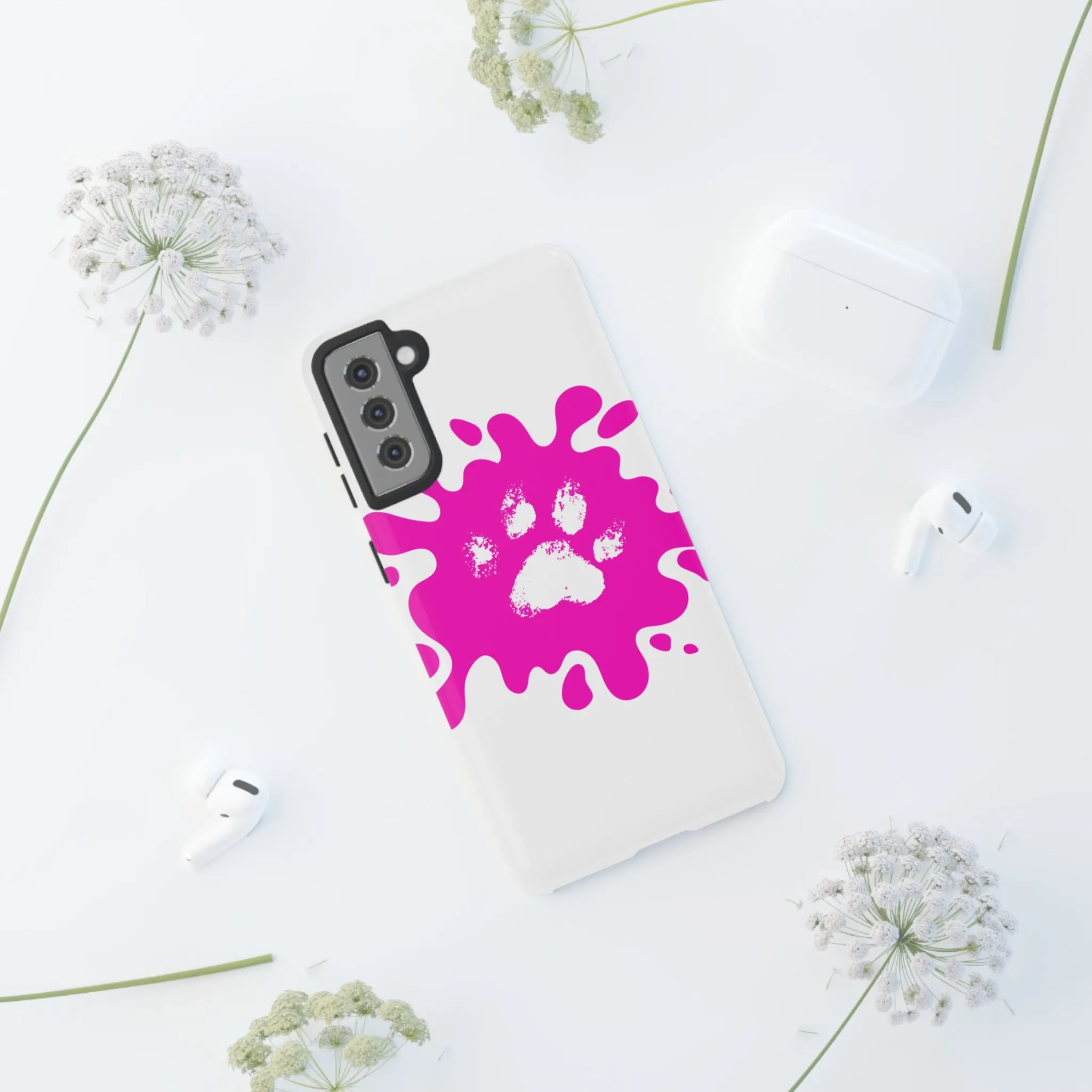 Tough Cases - Pink Paw Print Phone Case for Pet Lovers