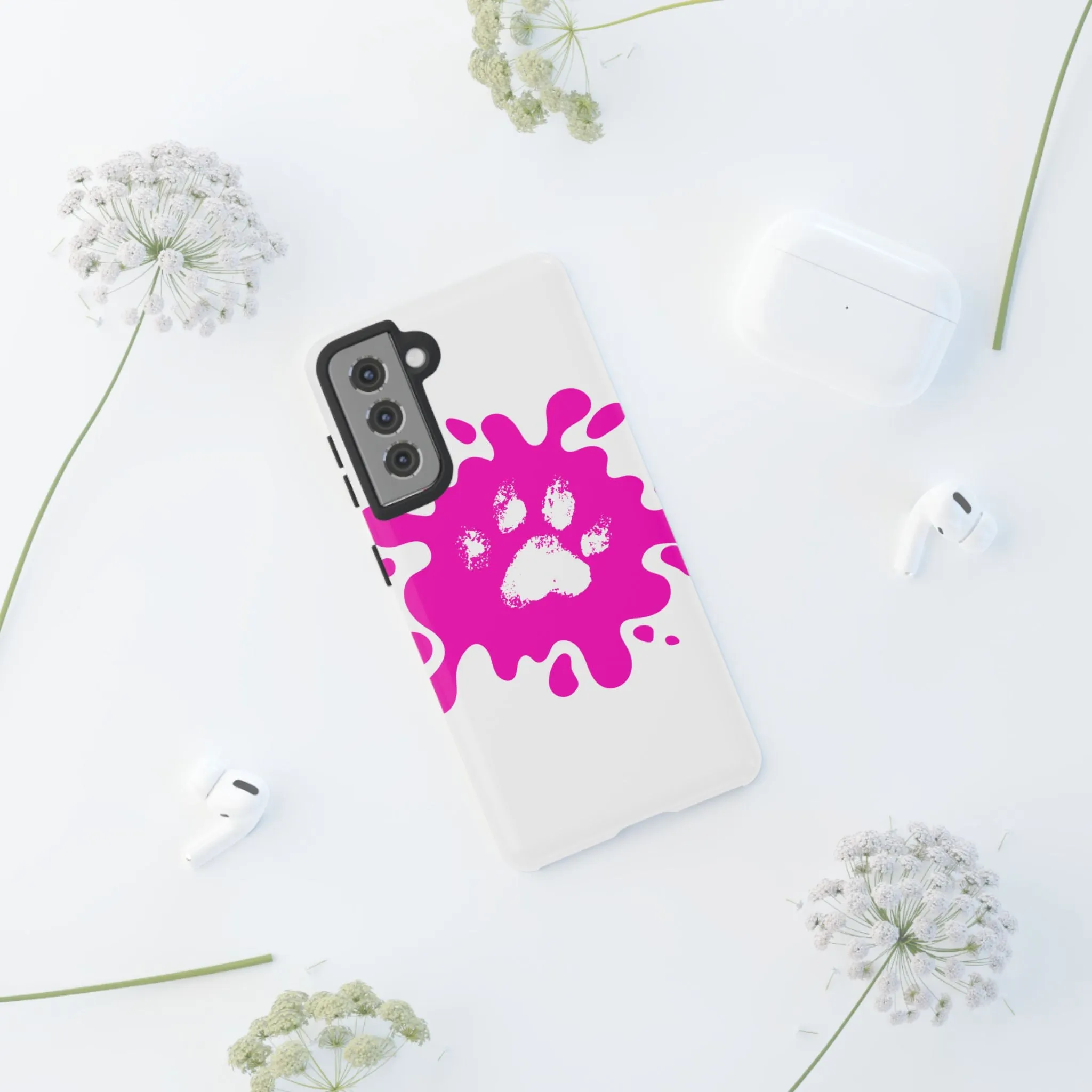 Tough Cases - Pink Paw Print Phone Case for Pet Lovers