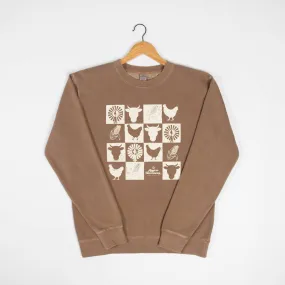 Western Farm Checkers Washed Brown Graphic Crew
